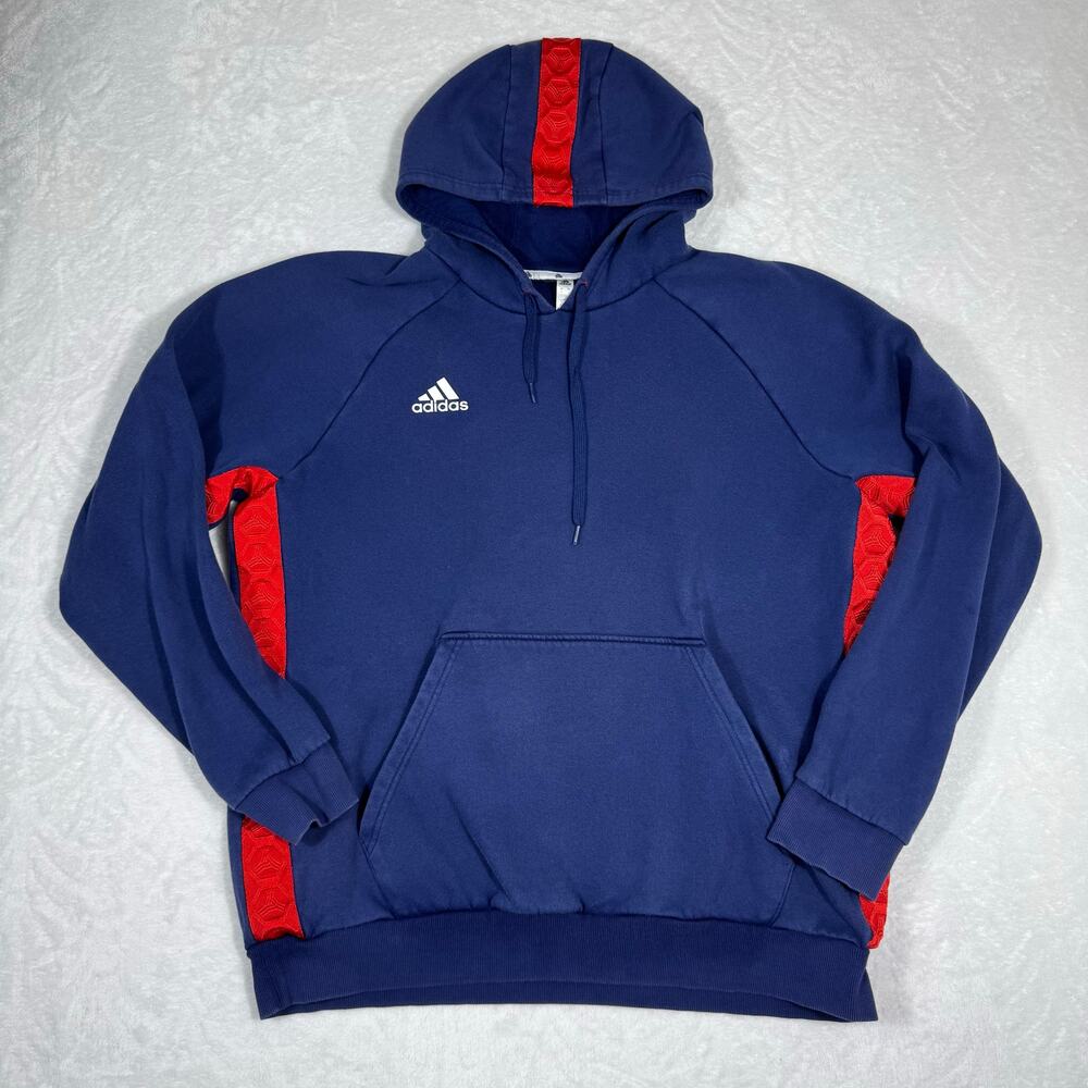 Adidas Tango Soccer Fleece Hoodie Blue with Red Soccer Pattern accents Men's XL